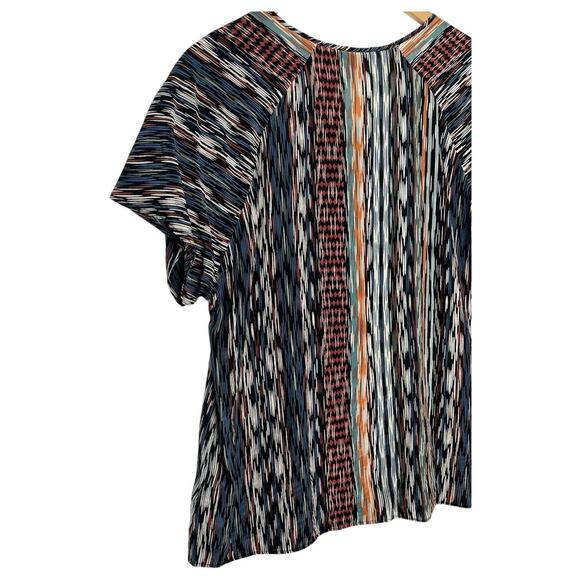 Nic Zoe Top Womens L Silk Short Sleeve Scoop Neck Geometric Slinky Multi - Picture 7 of 10